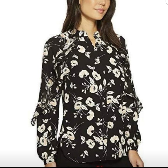 Floral Ruffled Georgette Shirt - Picture 1 of 4